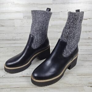 DV Dolce Vita Daynger Chunky Heel Boots Wmns Sz 9 Black Faux Leather Grey Knit